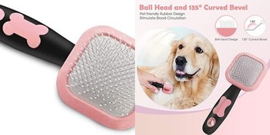 PETPAWJOY Pink Slicker Brush for Shedding Pets
