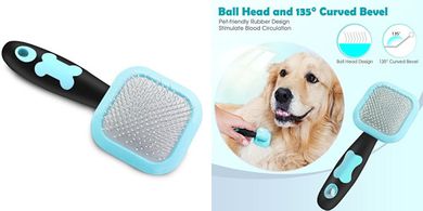 PETPAWJOY Gentle De-Shedding Pin Brush for Small Pets
