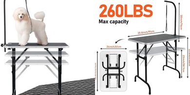 LEIBOU Adjustable Pet Grooming Table with Arm & Noose (260lb Capacity)