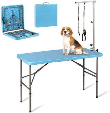 Adjustable Height Foldable Pet Grooming Table with Armrest
