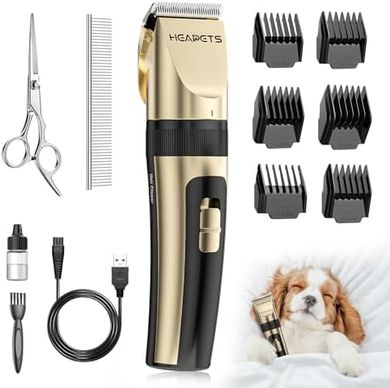 Quiet, Cordless Rechargeable Dog & Cat Clippers with Adjustable Comb (Gold)