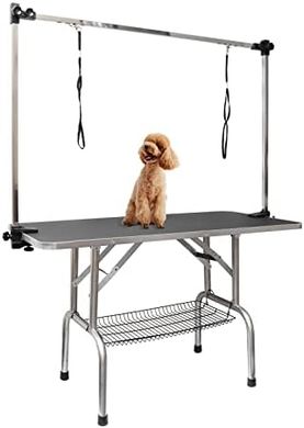 ROOMTEC Foldable Dog Grooming Table: Adjustable Height, Arm & Tray