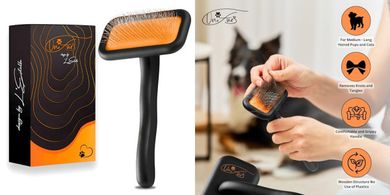 Black Dog Slicker Brush: De-shedding, volumizing, grippy handle.