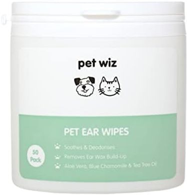 Pet Wiz Ear Wipes: Aloe Vera, Witch Hazel, Tea Tree & Chamomile