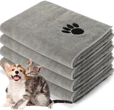 Chumia Microfiber Dog Drying Towels (4-Pack, 16x31", Gray)