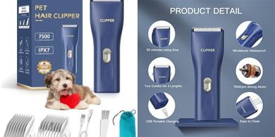 Wireless Dog & Cat Hair Clipper (Waterproof, Blue)