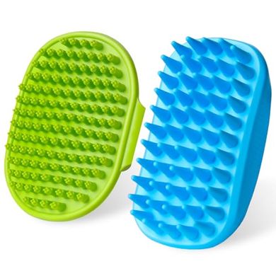 Adjustable Dog Bath & Grooming Brush (2-pack, Green/Blue)