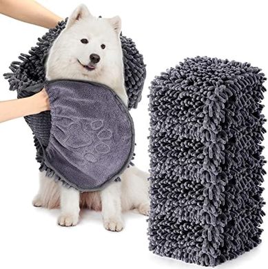 Newwiee Large Dog Microfiber Drying Towels (4-Pack, Grey)