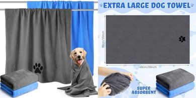 Large Dog Drying Towels (2-pack, microfiber, 55x35", gray/blue)