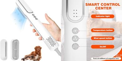 Portable Pet Hair Dryer: Smart Temp, Low Noise, 3 Heat/Speeds
