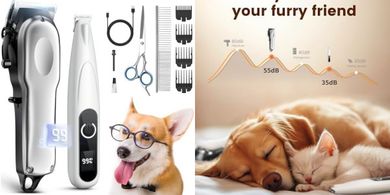 Cordless Dog Grooming Kit: Quiet Clippers & Trimmer for Thick Coats