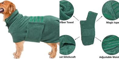 Fast-Drying Pineapple Grid Dog Bathrobe (Green, Large)
