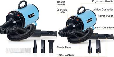 High-Velocity Pet Hair Dryer: Adjustable Speed, 3 Nozzles, Comb

