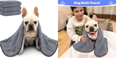 Glittme 3-Pack Soft, Absorbent Microfiber Dog Towels (35"x20", Grey)