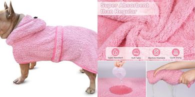Bienbee Super Absorbent Dog Bathrobe with Hood (Pink)