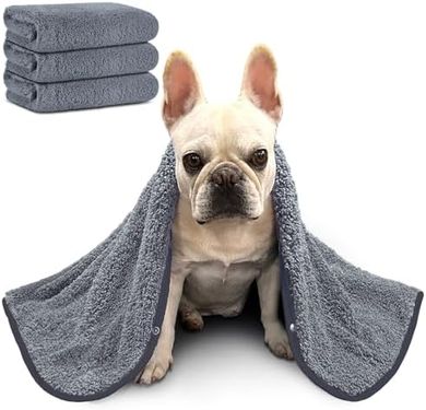 Glittme 3-Pack Microfiber Dog Towels (35"x20", Grey)