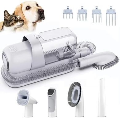 Pet Grooming Vacuum Kit: 5 Tools, 4 Clipper Guards, Low Noise