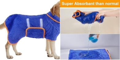 Bienbee Quick-Dry Dog Robe: Super Absorbent & Warm, Dark Blue

