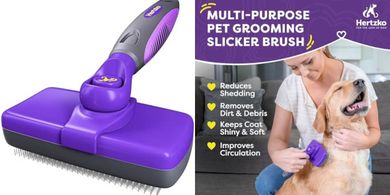 Hertzko Self-Cleaning Slicker Brush for Pets: Removes Shedding Hair.