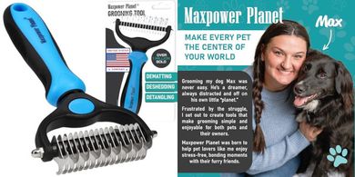 Maxpower Planet Pet Rake: Double-sided deshedder for dogs & cats.