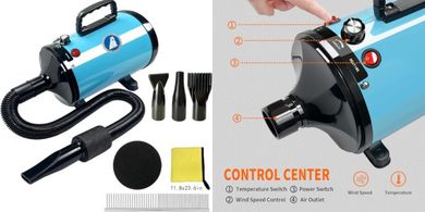 Professional Dog Dryer with 4 Nozzles & Temperature Control (Blue)
