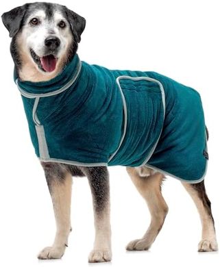 Luxurious, double-layer dog bathrobe (L, teal): super absorbent, fast-drying.