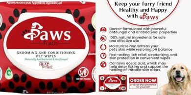 PawsFurUs® All-Natural Pet Wipes: Antifungal, Antibacterial, & Soothing