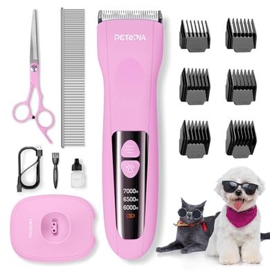 Quiet Cordless Dog & Cat Clippers (Pink, 3-Speed LCD)