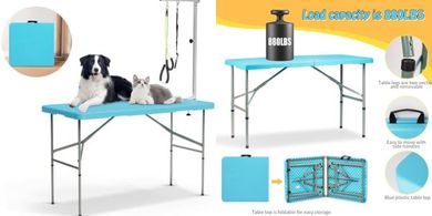 Heavy-duty, foldable dog grooming table with adjustable arm & noose.