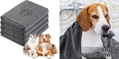 Chumia Large Dog Drying Towels (4-Pack, Gray)
