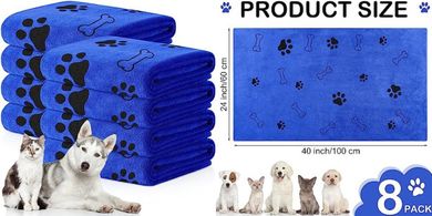 Chumia Microfiber Pet Drying Towels (8-Pack, Dark Blue)