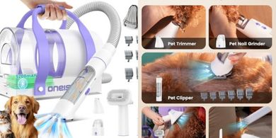 Oneisall Cordless Dog Grooming Kit: Clippers, Grinder, Trimmer, & Vacuum