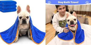 Glittme 3-Pack Microfiber Dog Towels (35"x20", Blue)