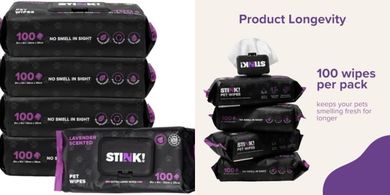 Stink! Plant-Based Pet Wipes: Lavender-Scented, Extra-Thick (400 count)