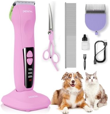 Quiet Rechargeable Cordless Dog Clippers with 9mm Blade (Pink)