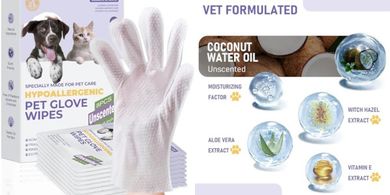 Hypoallergenic, unscented pet wipes for dogs & cats. (8 count)