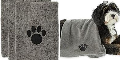 Bone Dry Pet Microfiber Drying Towels (Gray, 3-Pack)