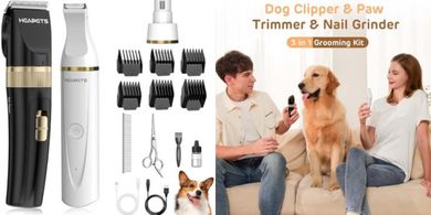 Quiet Cordless Dog Grooming Kit: Clippers, Trimmer, Grinder
