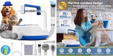 Cordless Dog Grooming Vacuum: 4 Tools, 3L Dust Cup, 3 Power Levels
