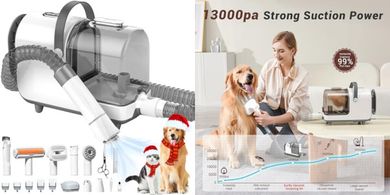 Bunfly Pet Grooming Kit: Powerful Suction, 16 Tools, Large Dust Cup
