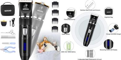 Cordless Quiet Dog & Cat Clippers Grooming Kit (Black)
