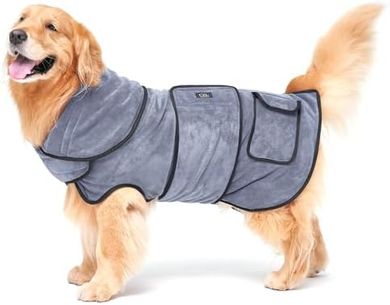 Super Absorbent Microfiber Dog Drying Robe (Grey, Large)