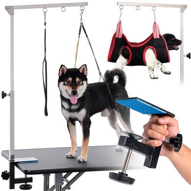 Adjustable Height Dog Grooming Table with Hammock & Secure Holders