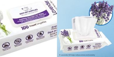 Lavender Pet Grooming Wipes: 100 Plant-Based Wipes for Dogs & Cats