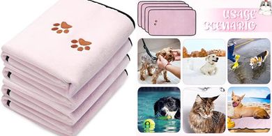 Tegeme Microfiber Dog Drying Towels (4-pack, Pink)